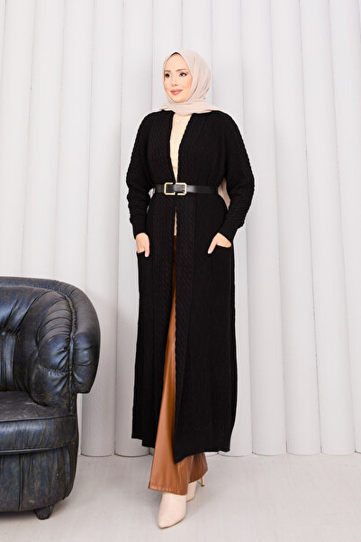 EBRUTESETTÜR Hair Knitted Shawl Collar Hijab Knitwear Cardigan Black