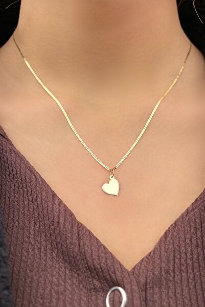 Altınaşkı Parlak Zincirli Kalp Altın Kolye