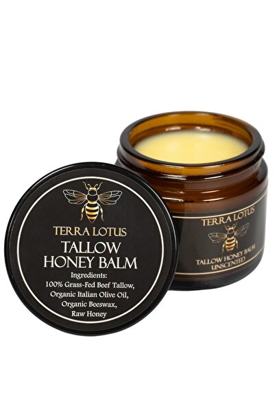 Terra Lotus بلسم دهن البقر المُغذّى على العشب مع العسل الخام - مرطب طبيعي بال...