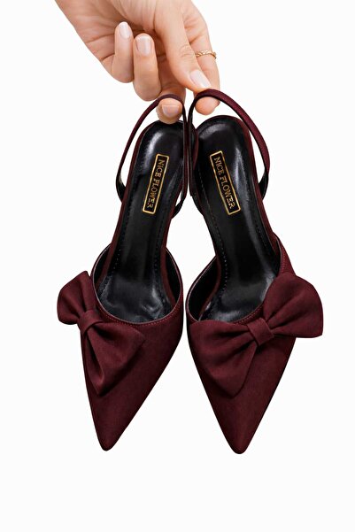 NiceDiffer Women's Black Zara Satin Bow Heel 7 Centimeter Evening Dress Shoes