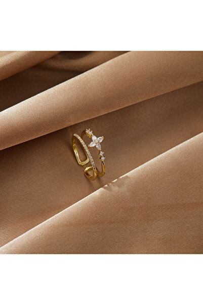 Choice خاتم NH-105 من الزركون بتصميم متقاطع مزدوج للنساء، مطلي بالذهب، مصنوع ...