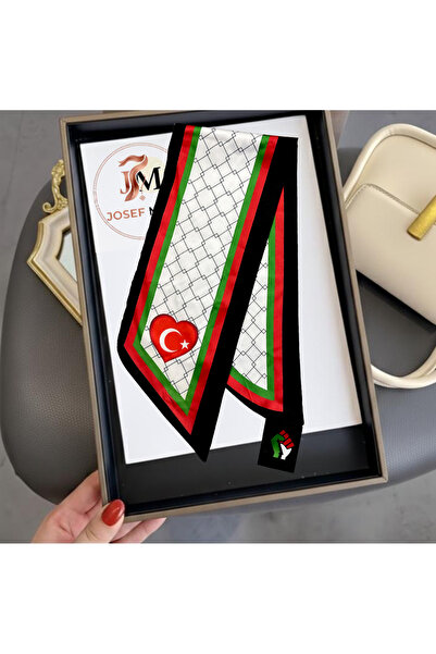 josef mariyy Special Design Satin Scarf with the Theme of Palestine & Turkey Brotherhood