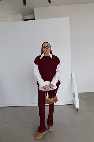 Özge Özgenç Corded Fabric Quarter Length Slit Leggings Trousers
