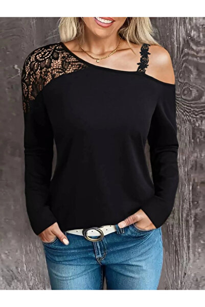 nedo7    Women's One-Shoulder Open Strap Lace Viscose Blouse