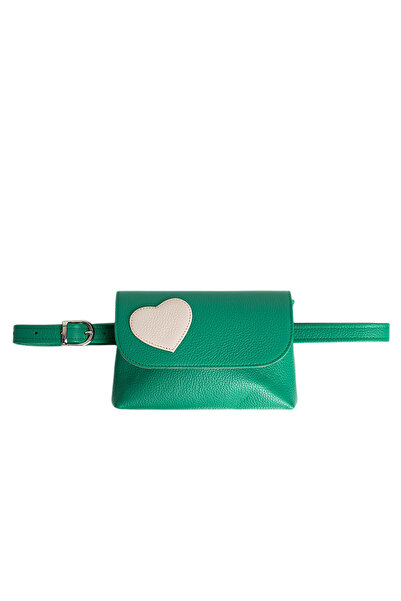 LAURA OLARU TRIA Green Tote Bag with Cream Heart