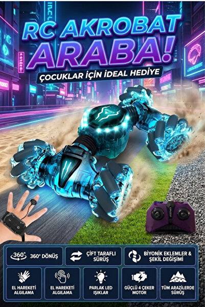 craftivio Uzaktan Kumandalı El Hareket Sensörlü Akrobat Araba 360 Derece Döne...