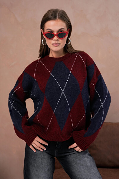 Park Karon Women's Crew Neck Diamond Pattern Knit Sweater 8490Sw