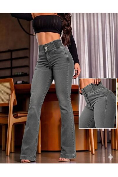 Semesia Women's High Waist Jeans with Elastic Sides and Button Front