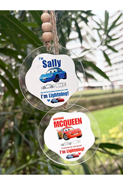 Pankart Evi I'M Sally Mcqueen Cars Printed Dear Couple Rearview Mirror Orname...