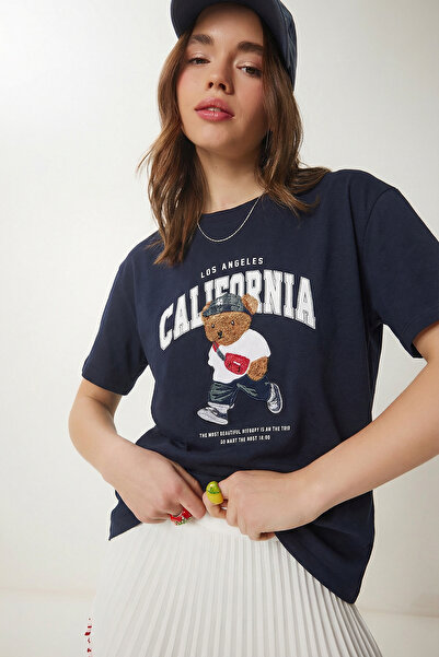 Lovelyİstanbul Teddy Bear Emblem Printed Oversized Knitted T-Shirt Lmc0088 Da...