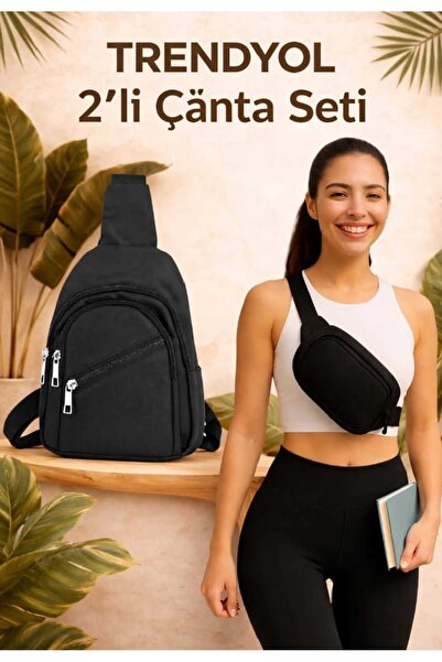 Sofia Women's Daily Black Waist Bag with Double Zipper and Crossbody Strap