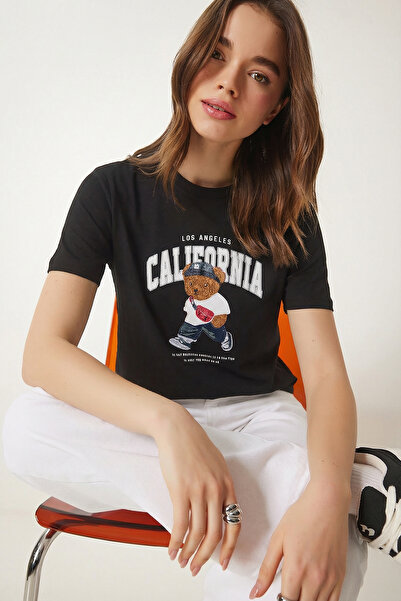 Lovelyİstanbul Πλεκτό μπλουζάκι με έμβλημα αρκουδάκι με τύπωμα oversized LMC0...