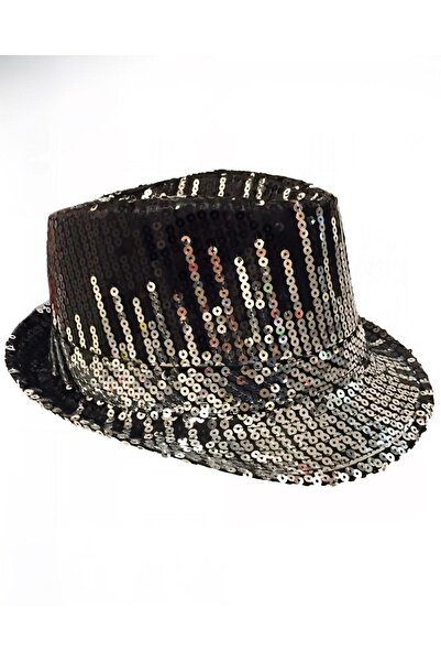 PARTİ SEPETİ Pălărie de petrecere cu paiete negre argintii