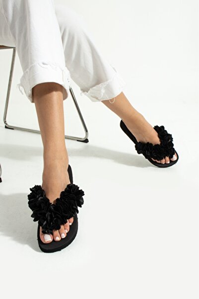 Evalupe Mia Floral Flip Flops Do Not Hurt Your Feet Black Beach Slippers Flip...