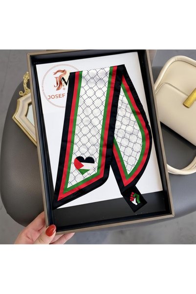 josef mariyy Special Design Satin Scarf with the Theme of Palestine & Turkey Brotherhood