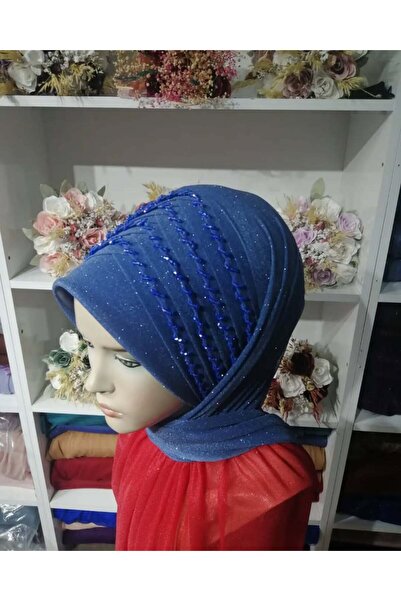 semahazırduvak indigo simli işleme detaylı model hazır türban hazır şal abiye...