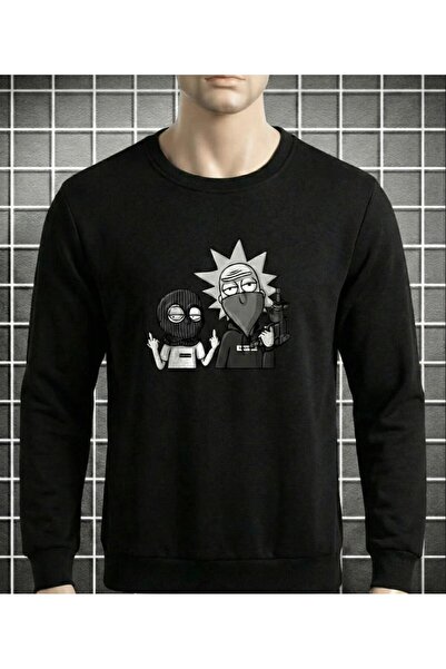 LELVANİ Men's Mask Print Black Sweatshirt
