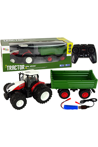 LEAN RC remote control tractor 1:24 with trailer, red-green, lights, automati...