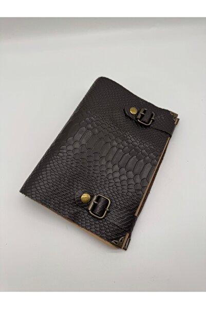 LAYDA 100% Genuine Crocodile Patterned Leather Notebook Brown