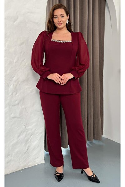 Butik Nilyam Жіночий великий розмір, квадратний виріз, деталь на грудях, шифо...