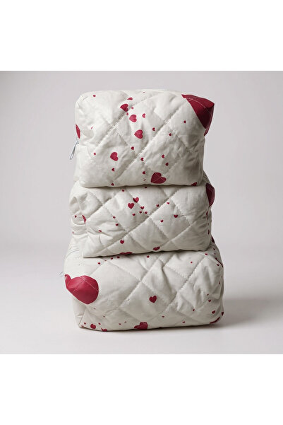 Bestway ve Diğeri مجموعة حقائب مكياج ومستحضرات تجميل مبطنة ثلاثية بنمط قلب - ...