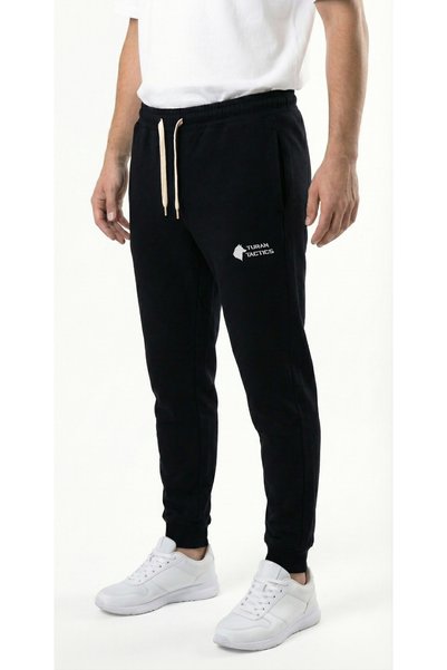 TURAN TACTICS Embroidery Detailed - 3 Thread Fleece-Lined Black Sweatpants