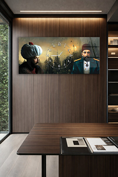 Olinpa KIRILMAZ CAM DUVAR SAATİ , HEM TABLO HEM SAAT OSMANLI TARİHİ TEMALI DU...