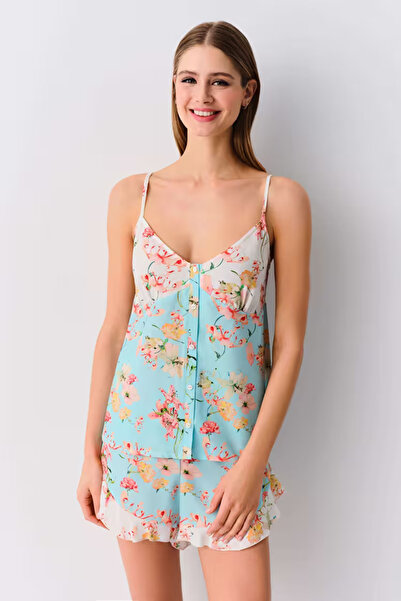 DREAM FASHION Mavili Flowers Athlete Shorts Pajama Set