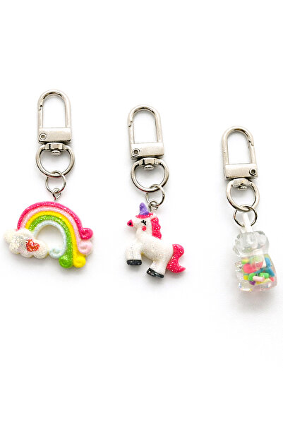 MakeWell Charm Keychain Set – Bag Ornament with Lollipop, Rainbow, and Hambur...