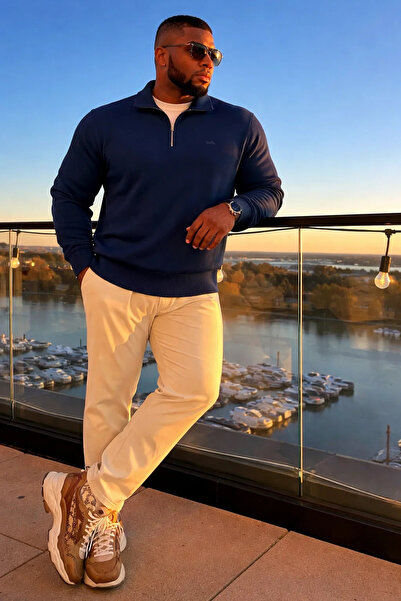 Maccali Чоловічий великий розмір Модний светр з блискавкою синього кольору