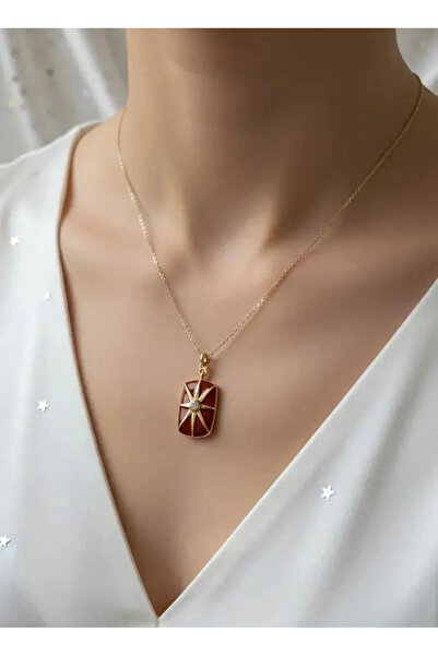 Dorvina 316L Çelik Kolye Bordo Gold Detaylı Fotoğraf Koyulabilen Vintage Kutu...