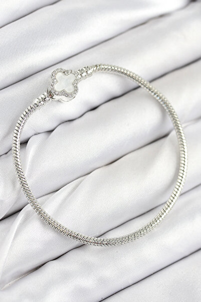 lowell home Brass Charm Zircon Stone Clover Model Silver Color Women's Bracelet