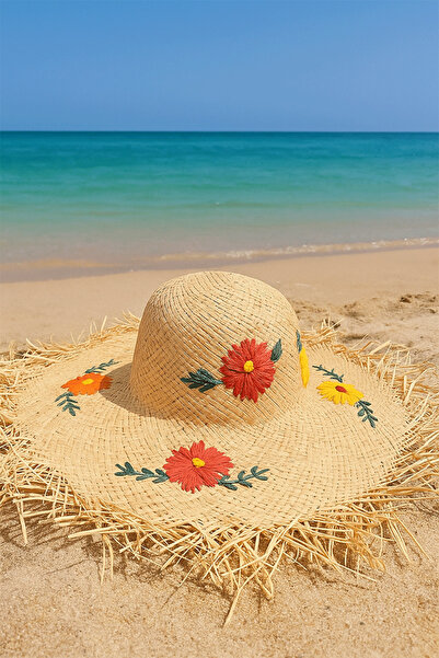 PriStyle Palarie de Paie de Dama, cu Bor Larg, Accesoriu de Vara si Plaja Per...