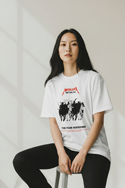 RF Studio Metallica the Four Horsemen Printed 100% Cotton Unisex Oversized T-...