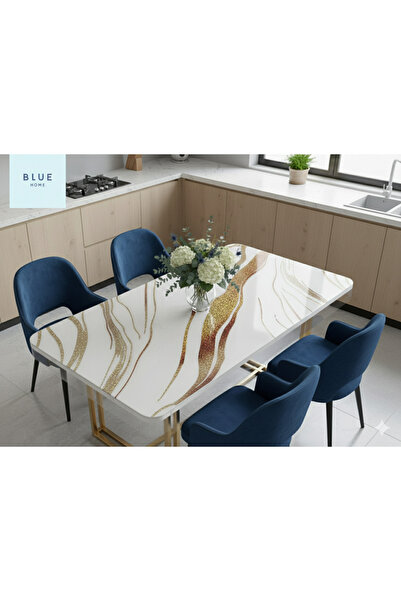 Blue Home Față de masă cu model de marmură din PVC, grosime de 1,2 mm, rezist...