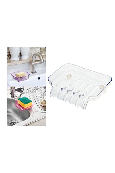 Bosphorus حامل صابون مفرغ الهواء، حامل إسفنج شفاف من الأكريليك 13×9×3 سم