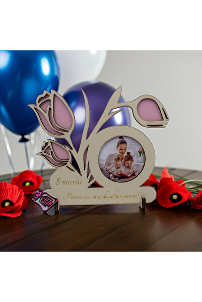 damoro Desk photo frame, Tulips model, March 8, For Mother, wood, nature/pink...