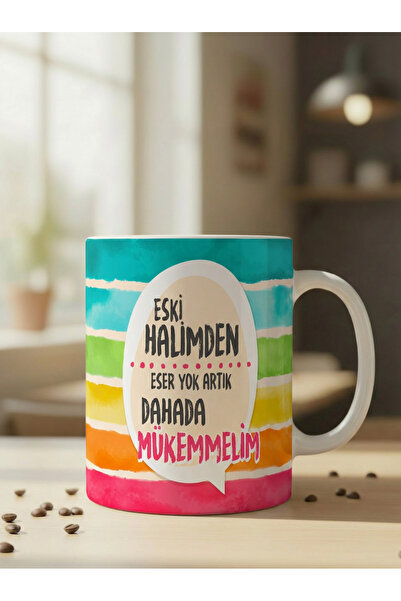 NİVRA GRUP Espirili 3D Baskı'lı Porselen Kupa Bardak