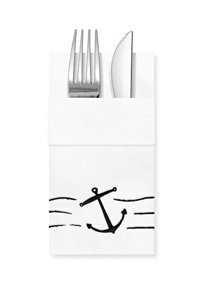 Story مناديل ورقية بيضاء اللون مقاس 40×40 سم مع 16 جيبًا بنمط أوراق الشجر الأسود