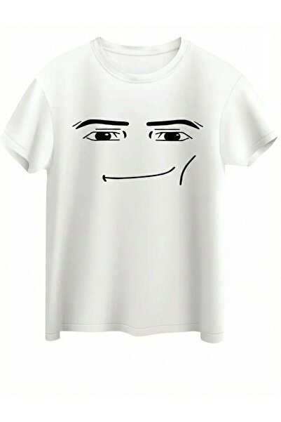 LELVANİ Men's Smiley Face Shape Printed White T-Shirt