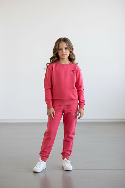 Piyera Girl's ribbed elastic waistband pomegranate flower tracksuit set - 40003