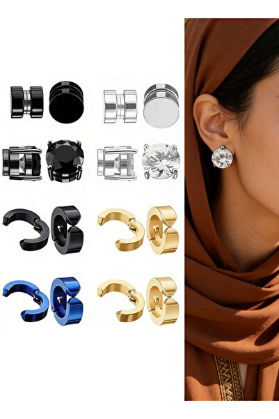 GZYIZHOU 6mm 8 Pair Crystal Strong Magnetic Ear Stud Clip Earrings for Men an...