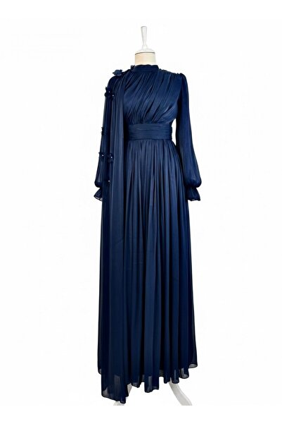 Modamorfo Rose Cape with Elastic Sleeves and Waist Draped Janjan Evening Dres...