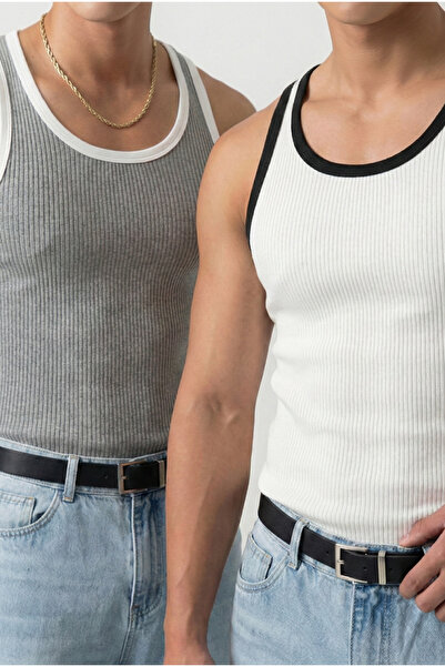 gajin Men's White Ribbed Undershirt Slim Fit