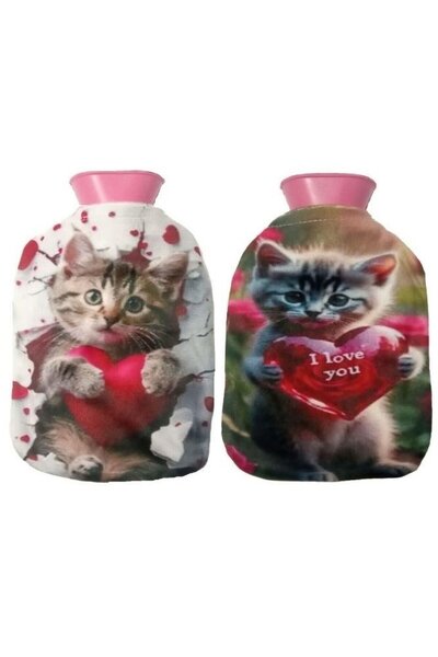 Bosphorus 2 Pieces Hot Water Bag Plush Cat Thermofor 19X13X2Cm 500 ml