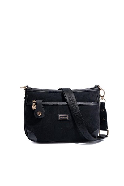 Silver Polo Geantă de damă Silver & Polo SP1160, piele de căprioară, neagră