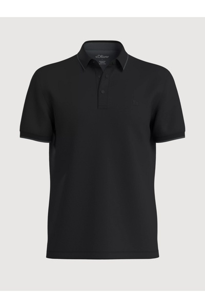 s.Oliver Мъжка поло тениска с контрастни детайли, черна