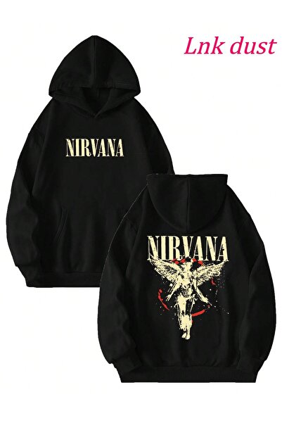 Mella&Co Nirvana Siyah Oversize Unisex Hoodie- Yüz ve Tüm Yüzey Baskılı, Raha...