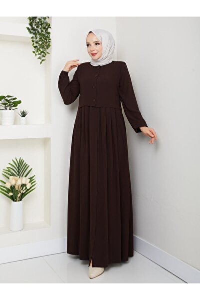 ZEWAHİR FASHİON yeni model elbise görünümlü düğmeli tasarım rabia krep kumaş ...