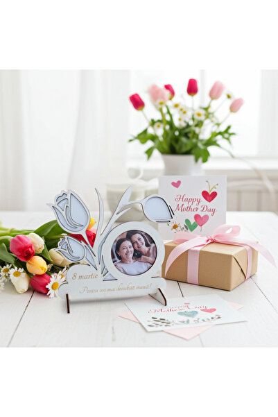 damoro Desk photo frame, Tulips model, March 8, For Mother, wood, white/natur...